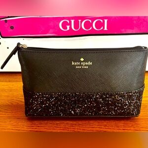 KATE SPADE NEW YORK GRETA COURT GLITTER COSMETIC BAG - Black NWT